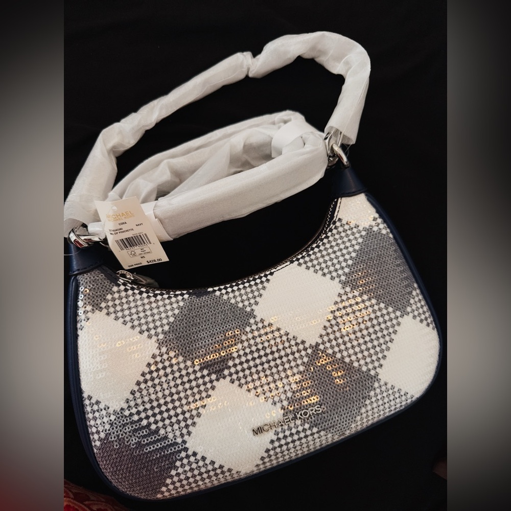 Michael Kors Black and White Plaid Shoulder Bag